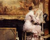 帕斯卡 阿道夫 让 达仰 布弗莱 : Pascal Adolphe Jean Young Watercolourist In The Louvre